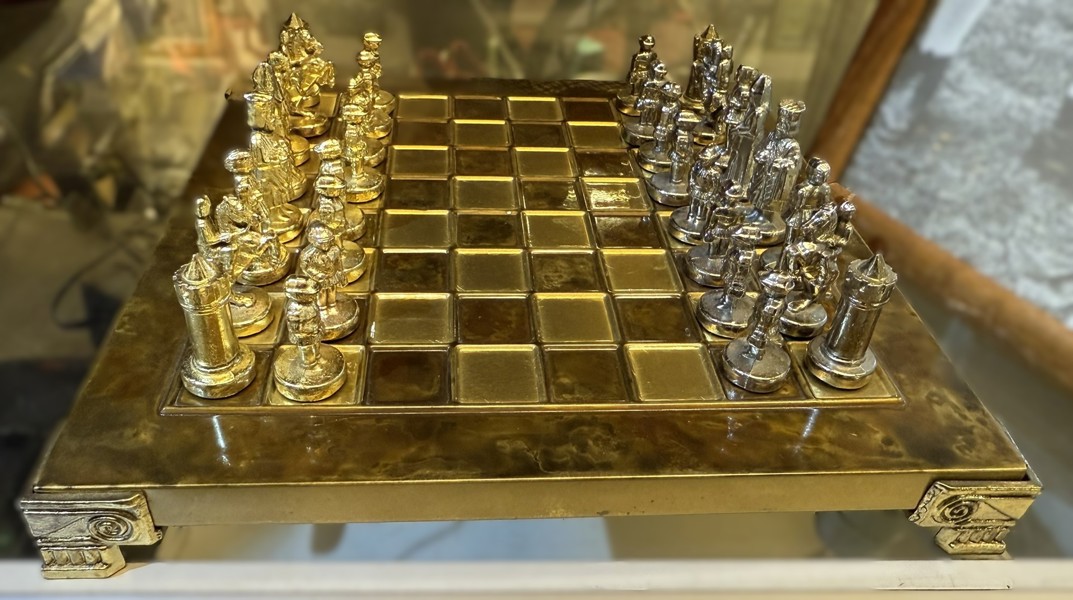 Schackspel, metall, Manopoulus, 20x20 cm