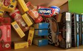 Parti, Varor, godis mm, 4 kartong, bäst-före, passerat