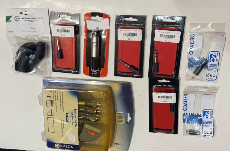 Parti, 9 st PA, stereo kablar, komponenter, nya