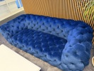 Soffa Chesterfield, blå sammet, 3 sits