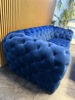 Soffa Chesterfield, blå sammet, 3 sits