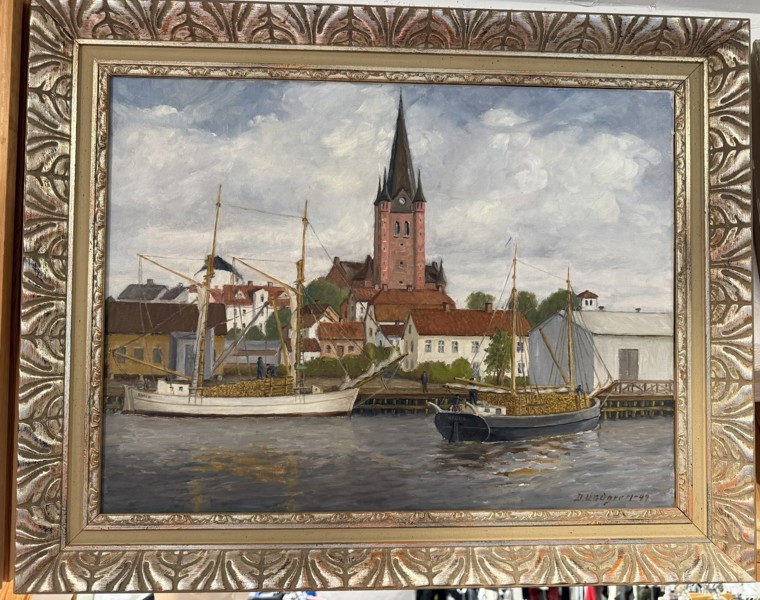 Tavla, oljemålning, marinmotiv