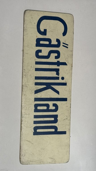 Skylt, trä, kuriosa, mått 50x18